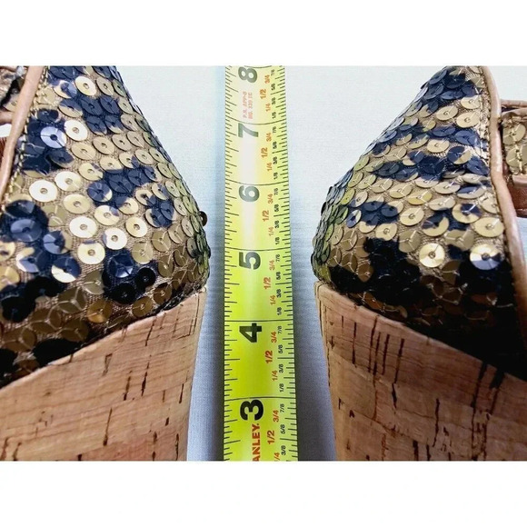 INC Size 9M Women Leopard Sequin "Dianara" Cork Wedge Cross Strap Peep Toe Heels - Picture 2 of 14
